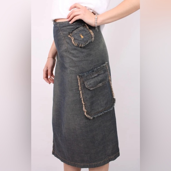Cop Copine Vintage Y2K Denim Wrap Midi Skirt As Seen On Bella Hadid size Medium - Picture 8 of 16